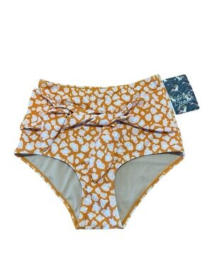 NWT Kortni Jeane Orange High Rise Cheetah Leopard Front Knot Tie Bikini Bottoms